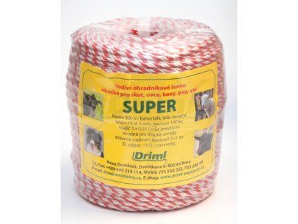 SUPER lanko PP, návin 200m, Ø 3mm, červeno-bílé